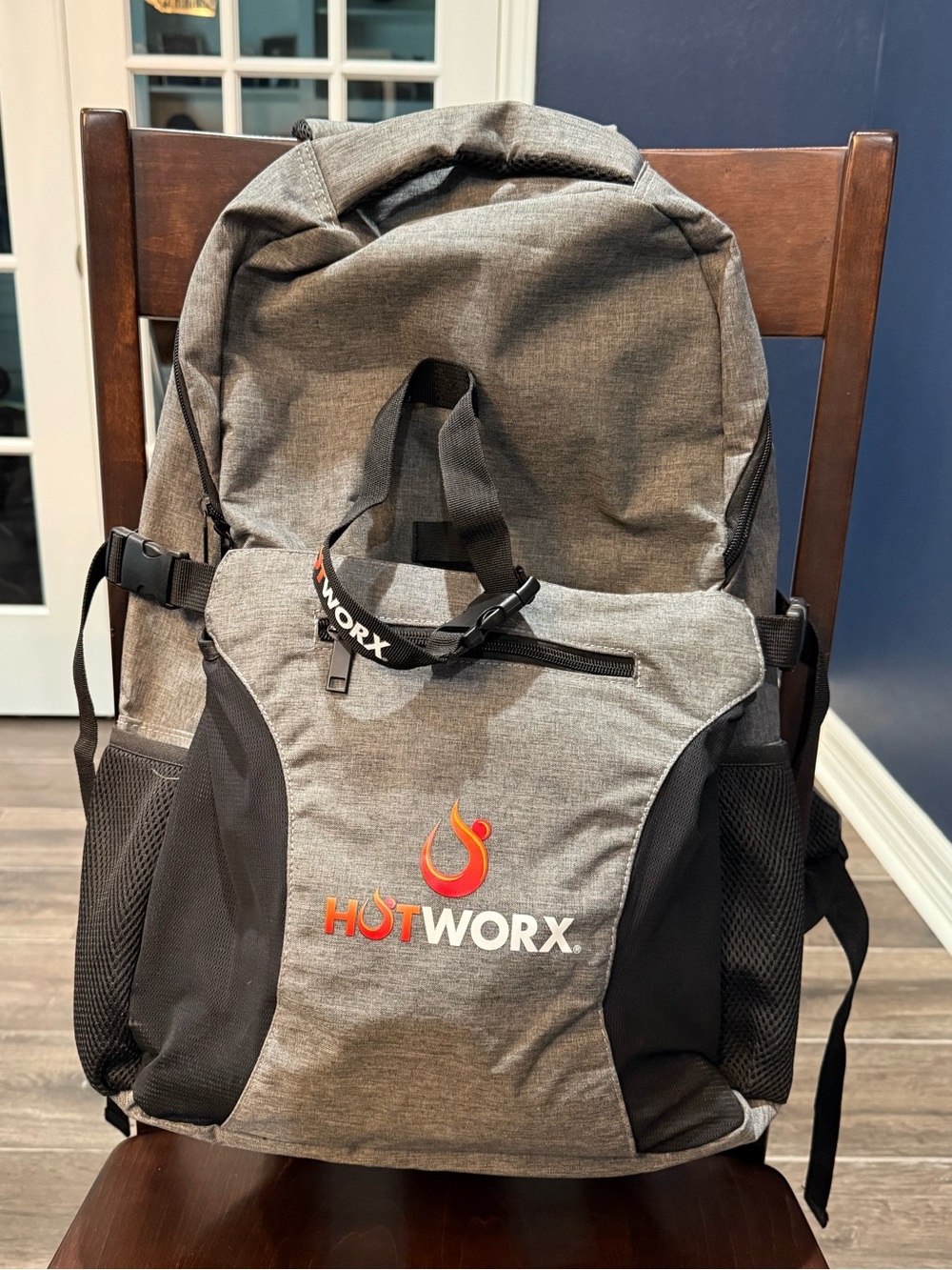 Hotworx Gray and Black Logo Backpack $35